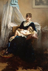 Bébé dort, huile sur toile, salon de 1884.