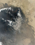 Natural color satellite view of the volcano on 29 June 2011.