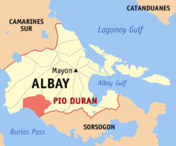 Mapa de Albay con Pio Duran resaltado