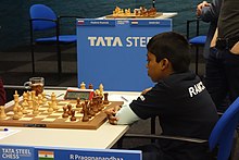Praggnanandhaa vid Tata Steel Chess Tournament 2017.
