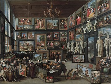 The Gallery of Cornelis van der Geest (1628), by Willem van Haecht, which includes the lost Van Eyck Woman Bathing as well as the lost Portrait of Albrecht Dürer in Black Hat and Cloak