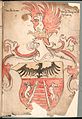Cimiero con il cane alato. Wernigeroder (Schaffhausensches), stemma Casato della Scala; Germania meridionale, IV quarto del XV secolo, Biblioteca di Stato bavarese, Monaco di Baviera, Cod. icon. 308 d.C.