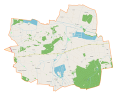 Mapa konturowa gminy Bielawy, po prawej nieco u góry znajduje się punkt z opisem „Sobocka Wieś”