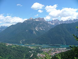 Calalzo di Cadore and surrounding mountains