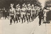 A team of members of "Sokół" Society joins the Polish Legions, Kraków, 1914