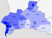 Доля русских по районам >10% 8–10% 5–8% 2–5% <2%