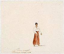 Dessin de 1836 représentant une esclave. Au XVIIIe siècle, quelque 60 % de la population de Batavia étaient des esclaves, essentiellement originaires d'autres pays d'Asie.