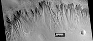 HiWish计划下高分辨率成像科学设备显示的阿西达里亚海区一座陨坑坡壁上的冲沟。