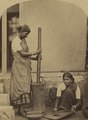 Klingalese women pounding rice in India, around 1890