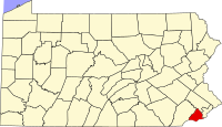 Map of Pennsylvania highlighting Delaware County