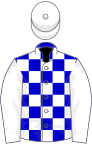 Blue and white checked, white sleeves and cap
