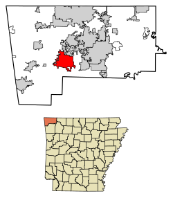 Location of Highfill in Benton County, Arkansas.