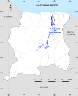 Kaart van Suriname Rivier met de W.J. Van Blommensteinmeer