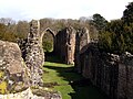 View of the remains of the abbey church interior from gallery level.