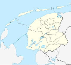 Mapa konturowa Fryzji, u góry po prawej znajduje się punkt z opisem „Schiermonnikoog”