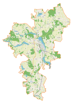 Mapa konturowa gminy Olecko, u góry znajduje się punkt z opisem „Judziki”