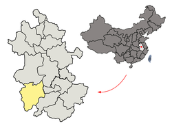 Anqingin sijainti Kiinan Anhuin maakunnassa