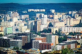 The mixture of modern and Soviet-era architecture in the northern part of the city