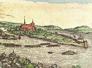 Riddarholmskyrkan från norr på 1570-talet.