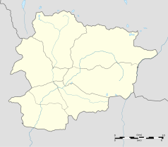 Mapa konturowa Andory, po lewej nieco na dole znajduje się punkt z opisem „Andora”