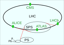 Anordnung der verschiedenen Beschleuniger und Detektoren des LHC