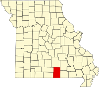 Map of Misuri highlighting Howell County