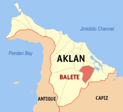 Mapa ng Aklan na nagpapakita sa lokasyon ng Balete.
