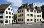 Blick in die Krautgartengasse am oberen Hirschengraben in Richtung Lydia-Welti-Escher-Hof und Kunsthaus, rechts: Haus zum Kiel