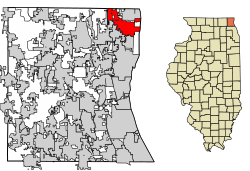 Location of Zion in Lake County, Illinois.