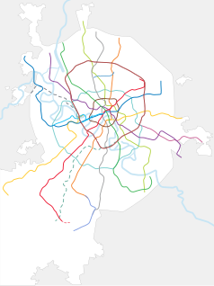 Mapa konturowa Moskwy, u góry nieco na prawo znajduje się punkt z opisem „Czerkizowskaja”