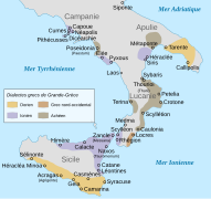 Carte des cités grecques et des dialectes en Grande-Grèce