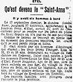 La disparition du dundee Sainte-Anne en 1912 (journal L'Ouest-Éclair).