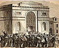 Image 15A woodcut illustration of the crowd at the first Republican National Convention in 1856 at Musical Fund Hall at 808 Locust Street in Philadelphia (from History of Pennsylvania)