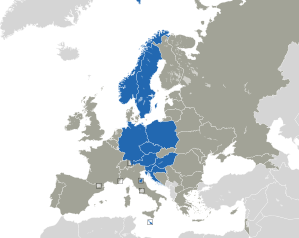 A coloured map of the countries of Europe