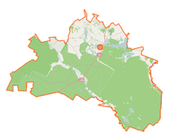 Mapa konturowa gminy Giby, po prawej nieco u góry znajduje się owalna plamka nieco zaostrzona i wystająca na lewo w swoim dolnym rogu z opisem „Pomorze”