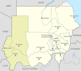 Darfur, en verde, ubicado al oeste de Sudán.