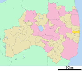 Situering van Ōkuma in de prefectuur Fukushima