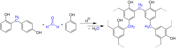 Zweite Stufe der Polykondensationsreaktion von Formaldehyd mit Phenol zu Bakelit