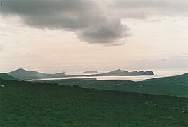 The headland as seen from Mount Brandon (Inishtearaght and Inishtooskert are visible further out to sea)