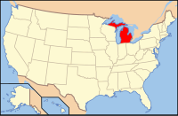 Bản đồ Hoa Kỳ có ghi chú đậm tiểu bang Michigan