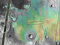 Depósitos de hematita de Meridiani Planum, co lugar da aterraxe da Opportunity marcado dentro dunha elipse.