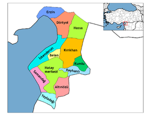 Mapa dos distritos da província de Hatay