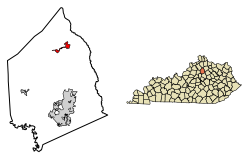 Location of Sadieville in Scott County, Kentucky.