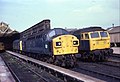 Image 1Workington stabling point in 1981, with locomotives from Classes 25, 40 and 47 parked between duties. (from Rail yard)