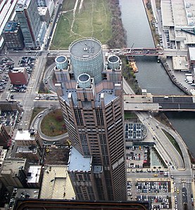 311 South Wacker Drive top viewed from the top floor of Willis Tower