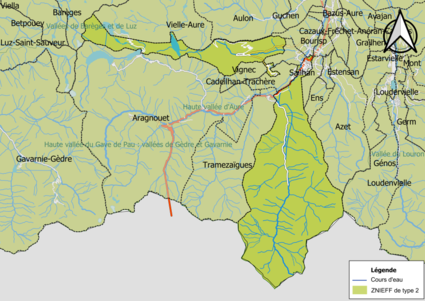 Carte des ZNIEFF de type 2 sur la commune.