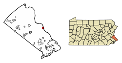 Location of New Hope in Bucks County, Pennsylvania (left) and of Bucks County in Pennsylvania (right)