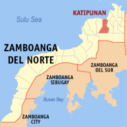 Map of Zamboanga del Norte with Katipunan highlighted