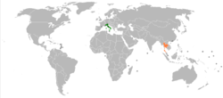 Map indicating locations of Italy and Thailand