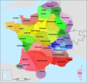 Languages of France. Wallonia is in the NE, containing almost the whole Walloon language (dark green), a small part of the Picard language (light green to the West), and another small part of the Lorrain language (light green to the South).